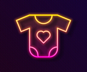 Glowing neon line Baby clothes icon isolated on black background. Baby clothing for baby girl and boy. Baby bodysuit. Vector.