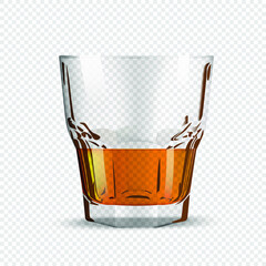 Glass for whiskey or rum isolated on transparent background. Realistic glass for the New Year holidays. Vector illustration