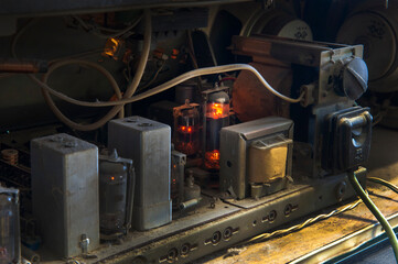 Naklejka na ściany i meble electronic components of an old radio