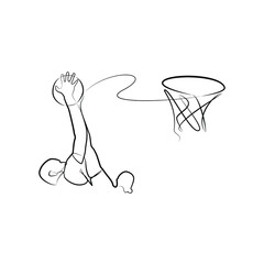 Basketball players in action by one line. Black line vector illustration on white background