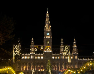 Holiday decorations of Rathauspark in Vienna. Austria