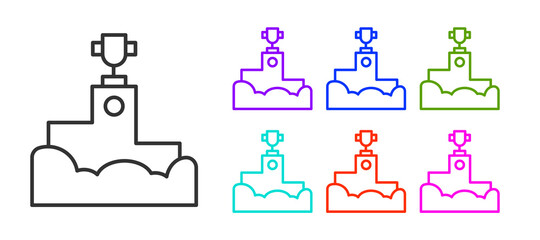 Black line Award over sports winner podium icon isolated on white background. Set icons colorful. Vector.