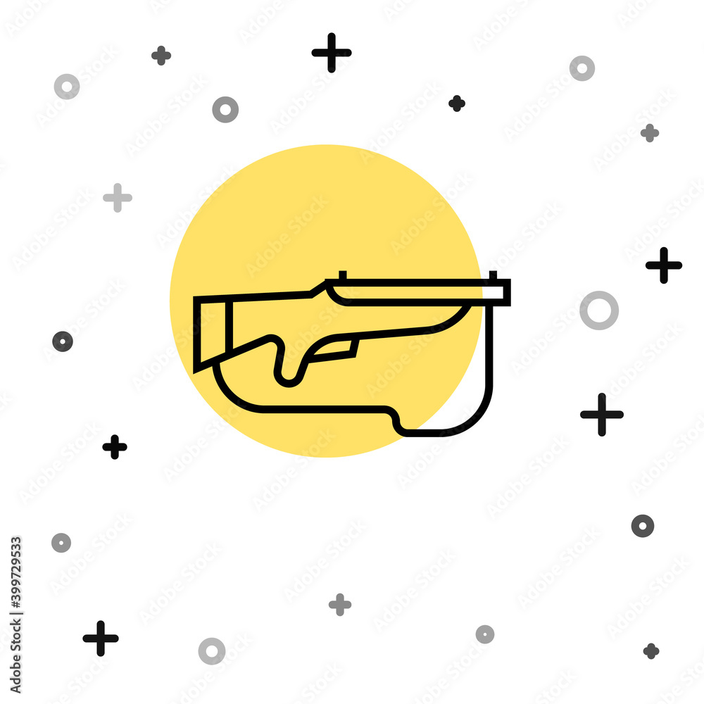 Poster Black line Biathlon rifle icon isolated on white background. Ski gun. Random dynamic shapes. Vector.