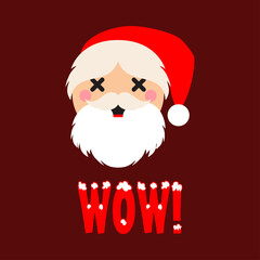 Emotions of a cheerful Santa Claus. Cartoon face on a dark red background. Merry Christmas and Happy New Year! Vector illustration for web design or print.