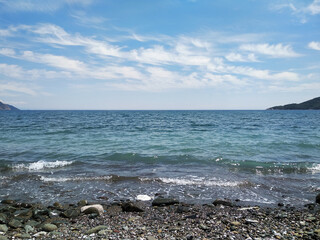 Rocky beach and beautiful sea with waves, Turkey