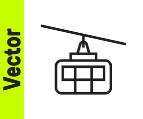 Black line Cable car icon isolated on white background. Funicular sign. Vector.