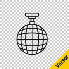 Black line Disco ball icon isolated on transparent background. Vector.