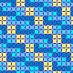 Seamless, Vector Image of a Chain of Squares in Blue Shades with A Yellow Stripe. Application in Design Possible