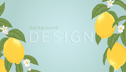 Lemon fruit with flower background template. Vector set of lemon element for advertising, holiday invitations, greeting card and fashion design.