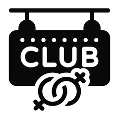 
Night bar board icon in glyph style, hanging club board  
