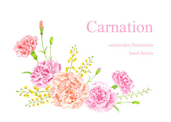上品なカーネーションの飾り　水彩イラスト　母の日