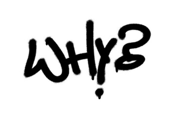 WHY? spray paint graffiti tag-question. White background.