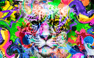  hand drawn leopard with colorful splashes