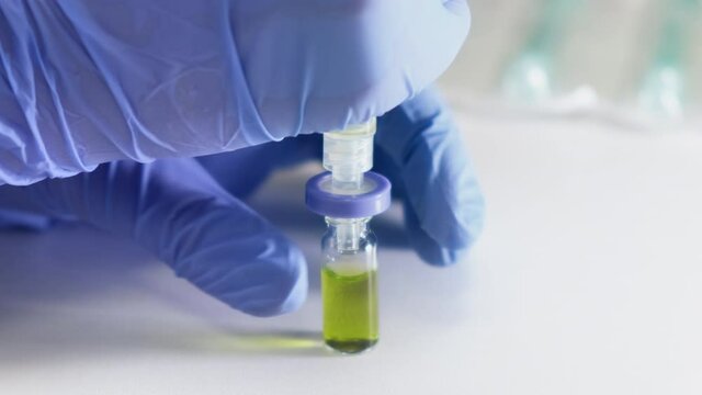 Scientist filtering a plant sample using syringe filter before HPLC analysis.