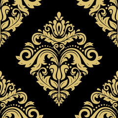 Classic seamless pattern. Damask orient black and golden ornament. Classic vintage background. Orient ornament for fabric, wallpaper and packaging