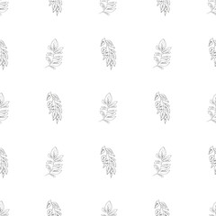 Doodle simple vector seamless pattern of hand-drawn leaves. Seamless pattern of hand-drawn branches. Big floral botanical set. Isolated on white background.