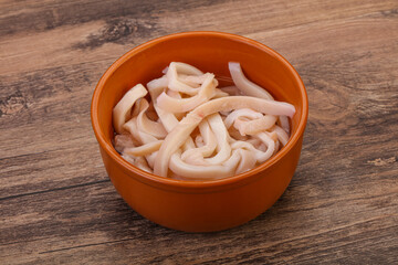 Marinated squid slices in the bowl