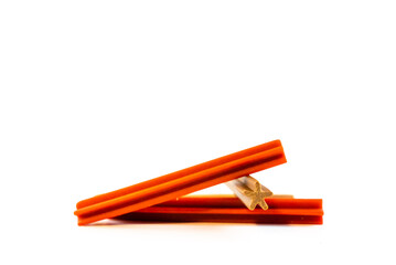 Tendon sticks for gum massage in dogs isolated on white background