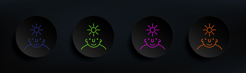 happy on mind dark badge color set. Simple thin line, outline vector of what is in your mind icons for ui and ux, website or mobile application