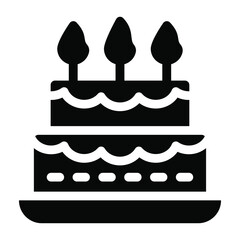 
Party celebration dessert, birthday cake icon in solid design 
