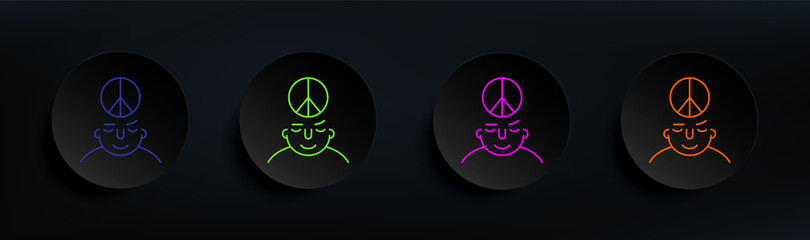 peaceful on mind dark badge color set. Simple thin line, outline vector of what is in your mind icons for ui and ux, website or mobile application