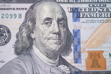 One hundred US dollar bill close-up