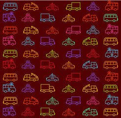 ector seamless colorful vehicles pattern background. Vector repeated vehicles pattern background for wrapping paper, fabric print and fashion design. Vector art.
