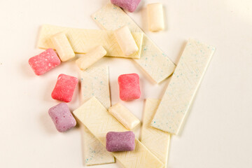 Different chewing gums on the white background