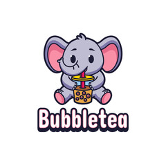 Elephant Bubble Tea Logo Design Template