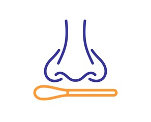 Nasal swab test line icon. Nose with cotton swab sign. Coronavirus testing symbol. Quality design element. Line style nasal test icon. Editable stroke. Vector