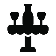 
Drinking wine glasses on dating table icon of solid design 
