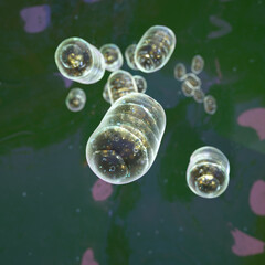 Mitochondria floating on abstract background cell anatomy. 3d render