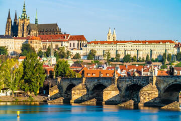 Charles bridge and Prague castle in Prague,Czech Republic 
