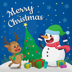Cute funny Christmas background illustration hand drawn flat cartoon