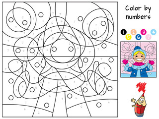 Snow maiden. Coloring book. Educational puzzle game for children. Cartoon vector illustration