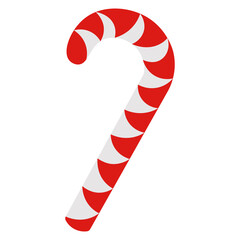 Candy cane. Striped lollipop. A candy cane shaped like a sugar cane. Colored vector illustration. Isolated background. Christmas. New Year. Red-white candy. Dessert for children. Flat style. 