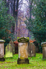 Fototapeta premium Old jewish graveyard in autumn forest