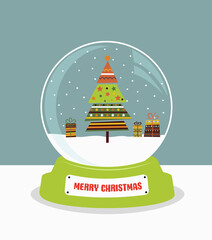 Christmas snow globe with fir tree