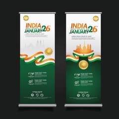 set roll up banner promotions India happy Republic Day background template