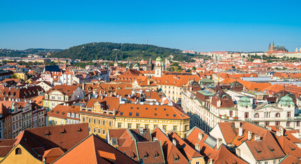 Fototapeta na wymiar Top rooftop panoramic view of Prague. Czech republic