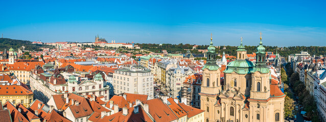 Naklejka na ściany i meble Aerial view of Prague city center. Czech Republic