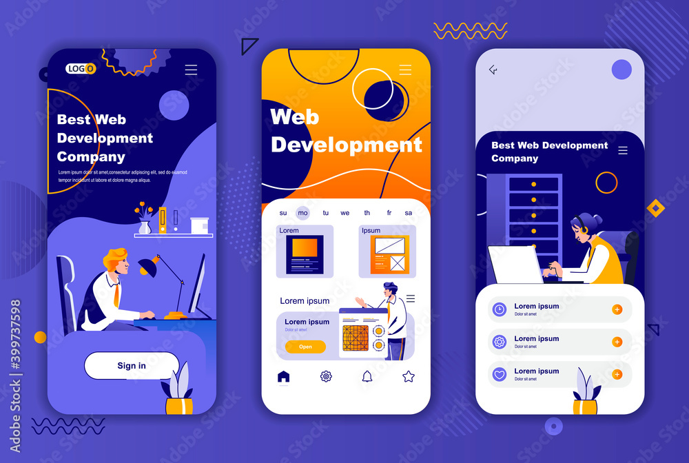 Wall mural web development unique design kit for social networks stories. full stack software engineering, web 
