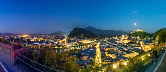 Fototapeta premium Salzburg panorama at dusk. Salzburger Land, Austria