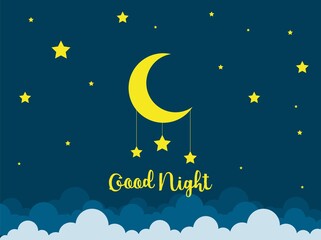 Obraz na płótnie Canvas Night scene with moon and stars. Nightly sky with large moon. Good night sky card.