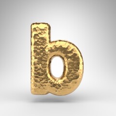 Letter B lowercase on white background. Hammered brass 3D letter with shiny metallic texture.