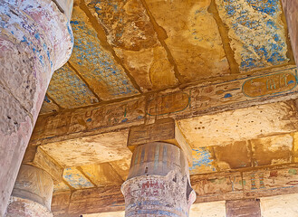 The painted ceiling of Karnak Temple, Luxor, Egypt