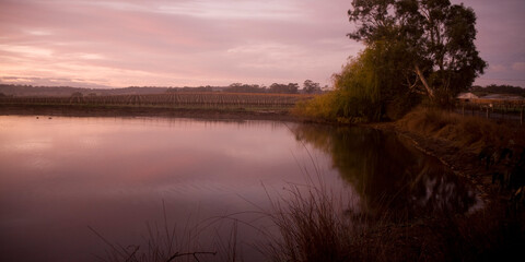 Fototapeta na wymiar Misty morning lake sky reflection