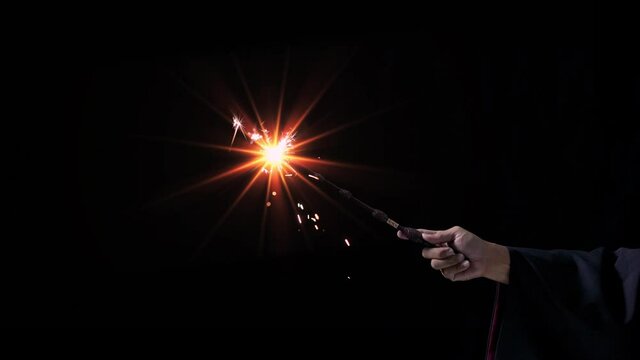 Magic wand with sparkle, Miracle magical stick with fire sparkle.