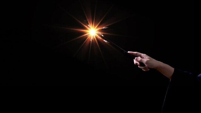 Magic wand with sparkle, Miracle magical stick with fire sparkle.
