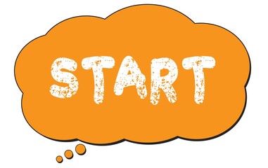 START text written on an orange thought bubble.